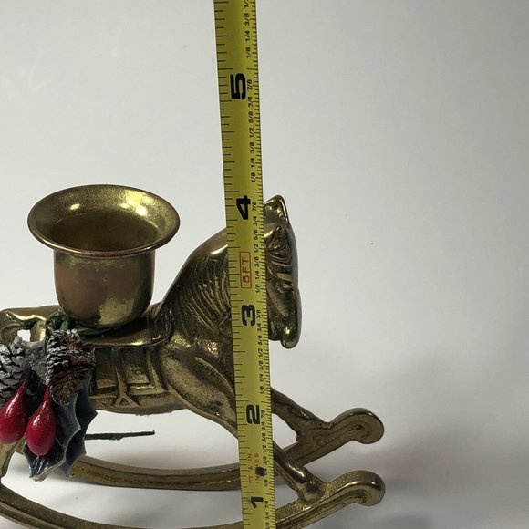 Rocking Horse Stallion Pony Solid Brass Christmas Candle Stick Holder in Box - Picture 8 of 11